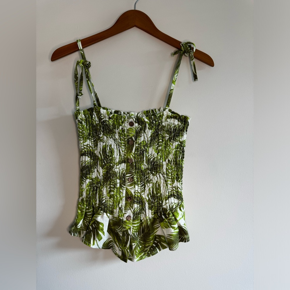 Chaser Women's Smocked Tropical Green Tank Medium - Picture 1 of 6